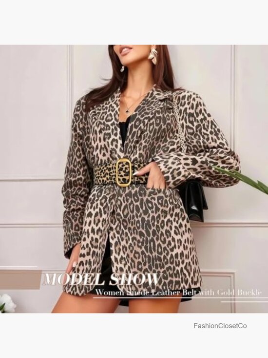 Wide Suede Belt with Gold Buckle Chunky Waist Belt for Dresses